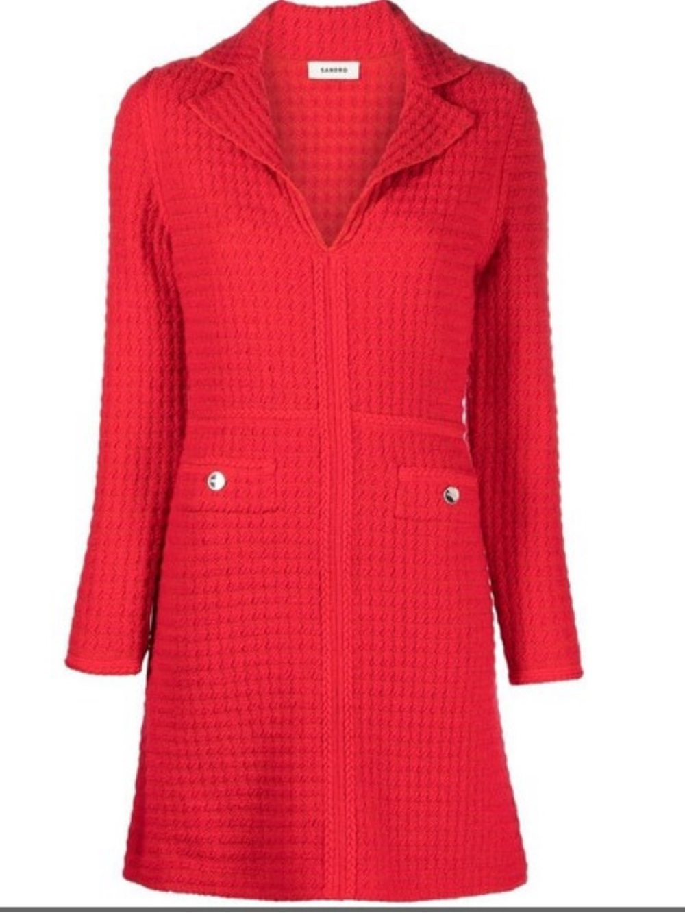 NWT ❤️💄SANDRO Tweed Red Long Sleeve Wool blend Mini dress size S - Picture 8 of 8